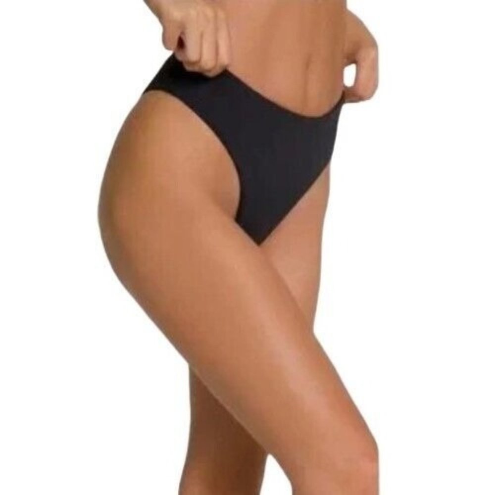 Good American Matte Good Waist Cheeky Bikini Bottoms Size 0 XS Black GSW0084